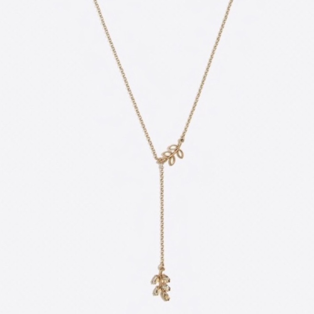 J. Crew Gold Tone‎ Leaf Pendant Long Y Necklace with Crystals